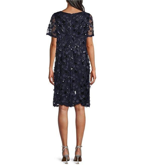 Livia Jolie by Le Bos Crew Neck Cap Sleeve 3D Sequin Sheath Dress Product Image