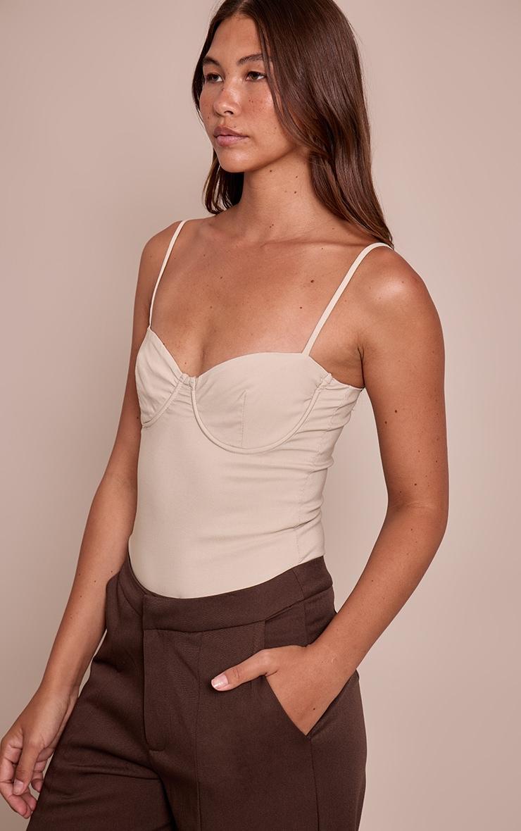 Stone Woven Stretch Strappy Bodysuit Product Image