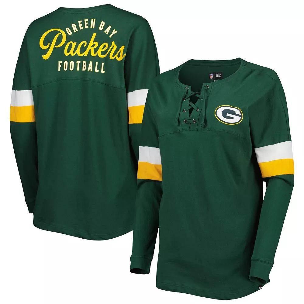 Women's New Era  Green Green Bay Packers Athletic Varsity Lightweight Lace-Up Long Sleeve T-Shirt, Size: XS Product Image