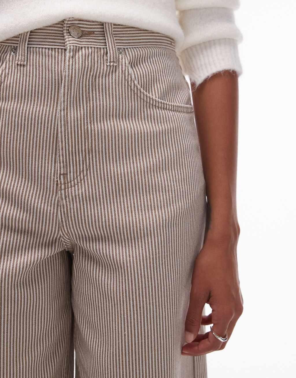 Topshop high rise Baggy jeans in beige stripe Product Image
