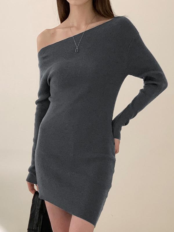 Solid One Shoulder Irregular Design Mini Dress Product Image
