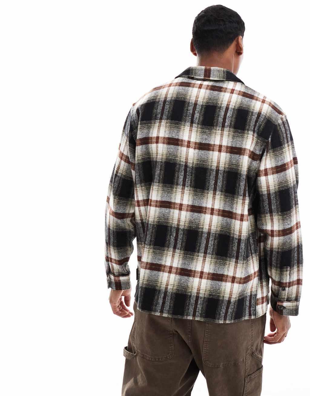 French Connection shacket in brown check print Product Image