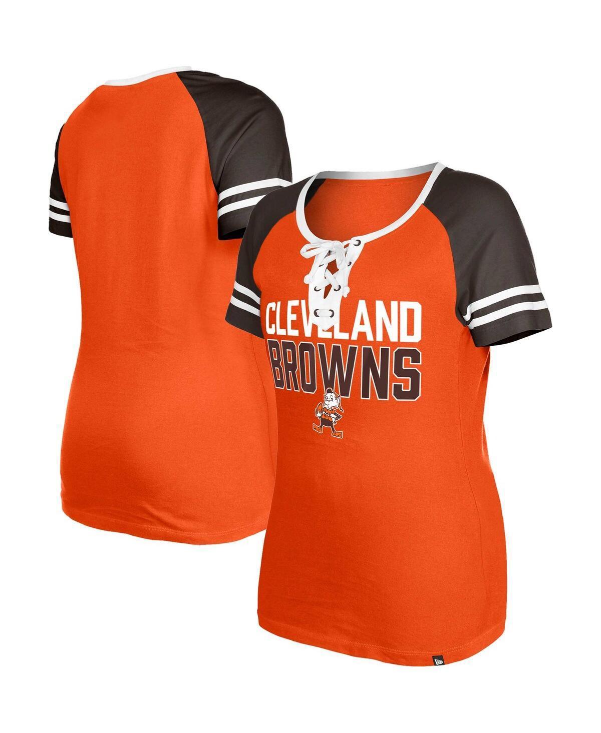 Women's New Era Orange Cleveland Browns Throwback Raglan Lace-Up T-Shirt, Size: XL Product Image