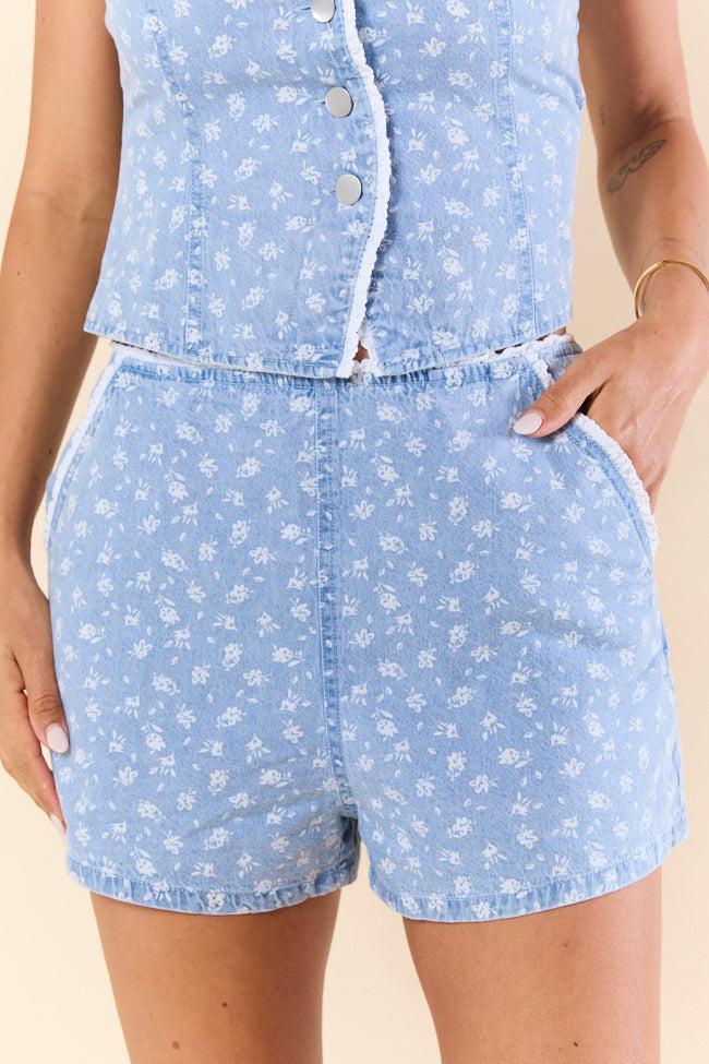 Make It Your Own Denim Floral Shorts Product Image