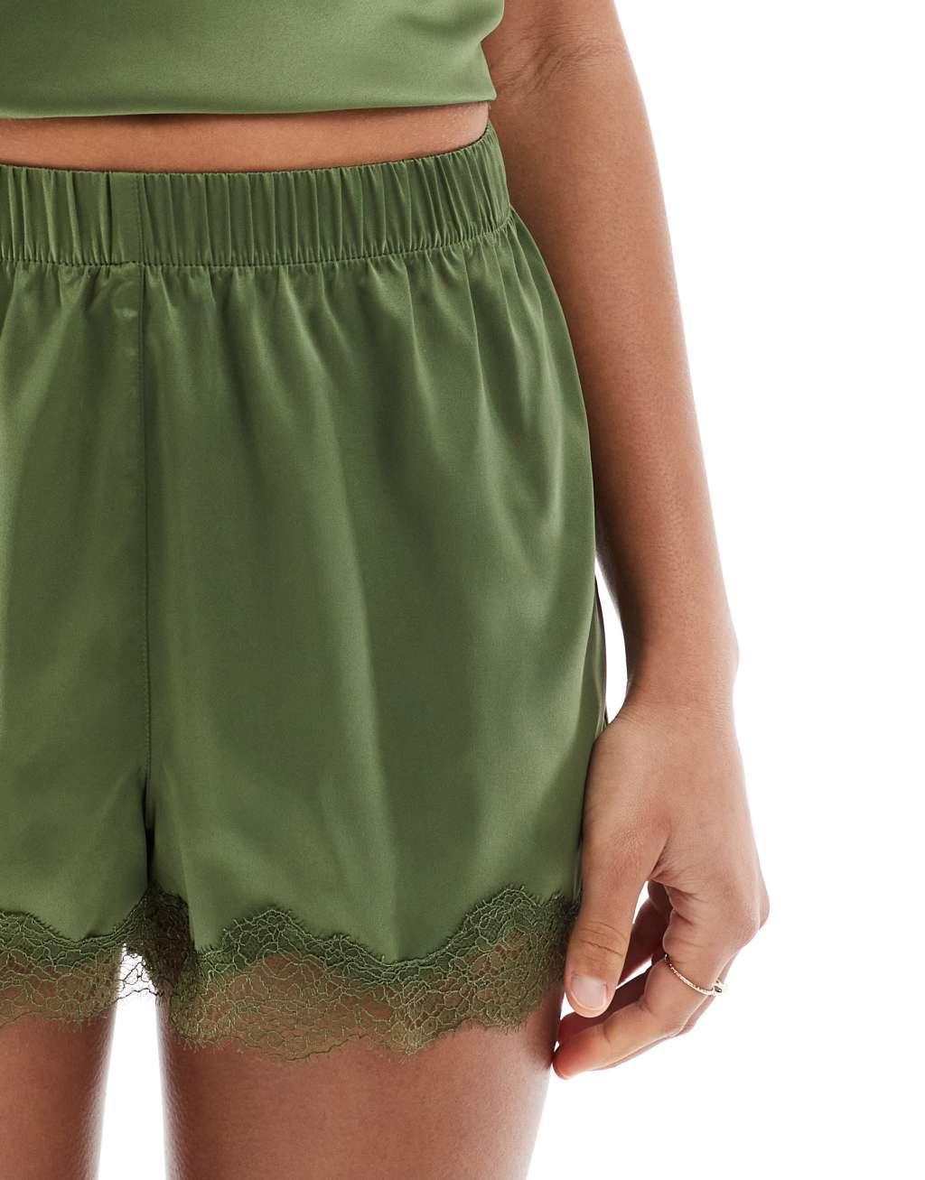 Chelsea Peers Bridesmaid satin cami top and short set in green  Product Image