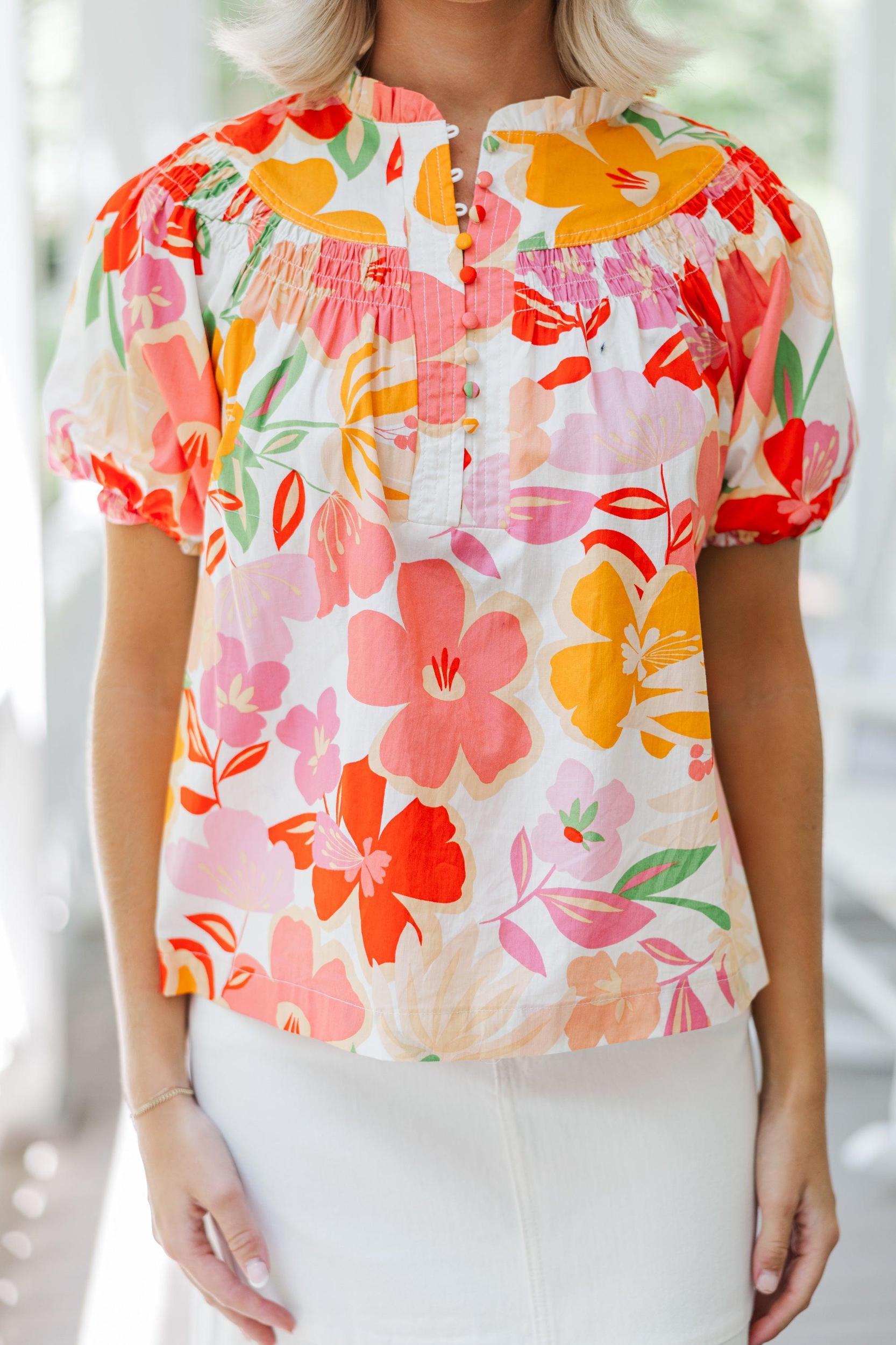 Fate: Say You Love Me Orange Floral Blouse Female Product Image