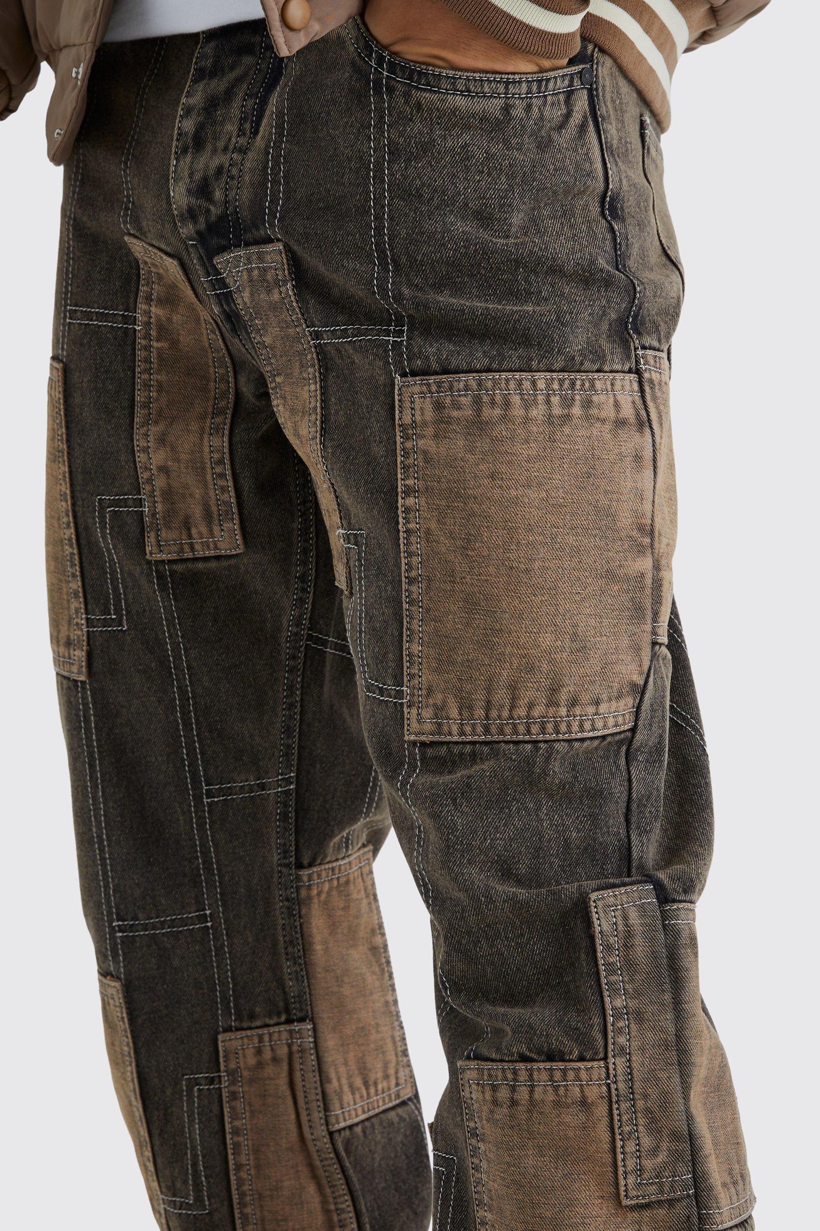 Relaxed Rigid Flare Patchwork Jeans | boohooMAN USA Product Image