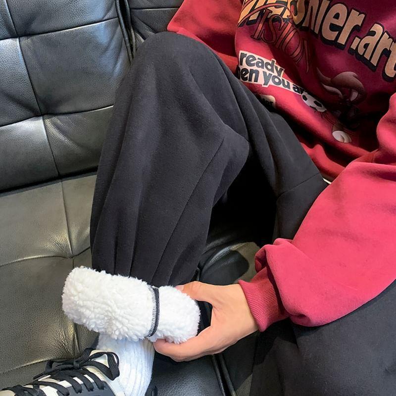 Elastic Waist Plain Fleece-Lined Harem Sweatpants Product Image