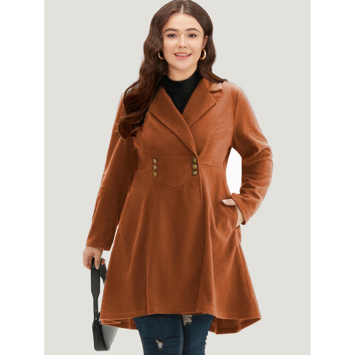 Plus Size Solid Lapel Collar Double Breasted Coat Women Chocolate Office Plain Ladies Work Winter Coats BloomChic 28/5X Product Image