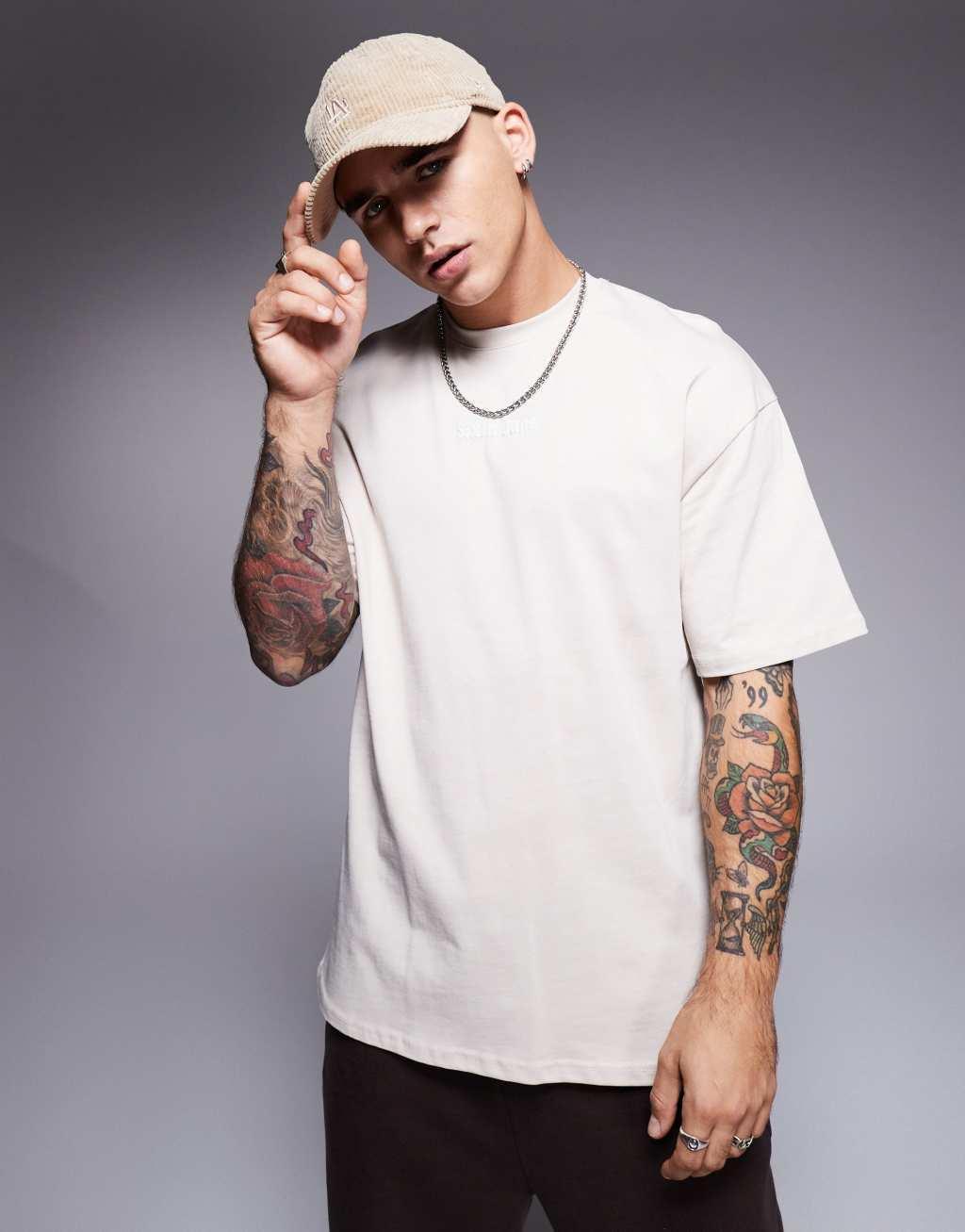 Sixth June back printed quote t-shirt in beige Product Image