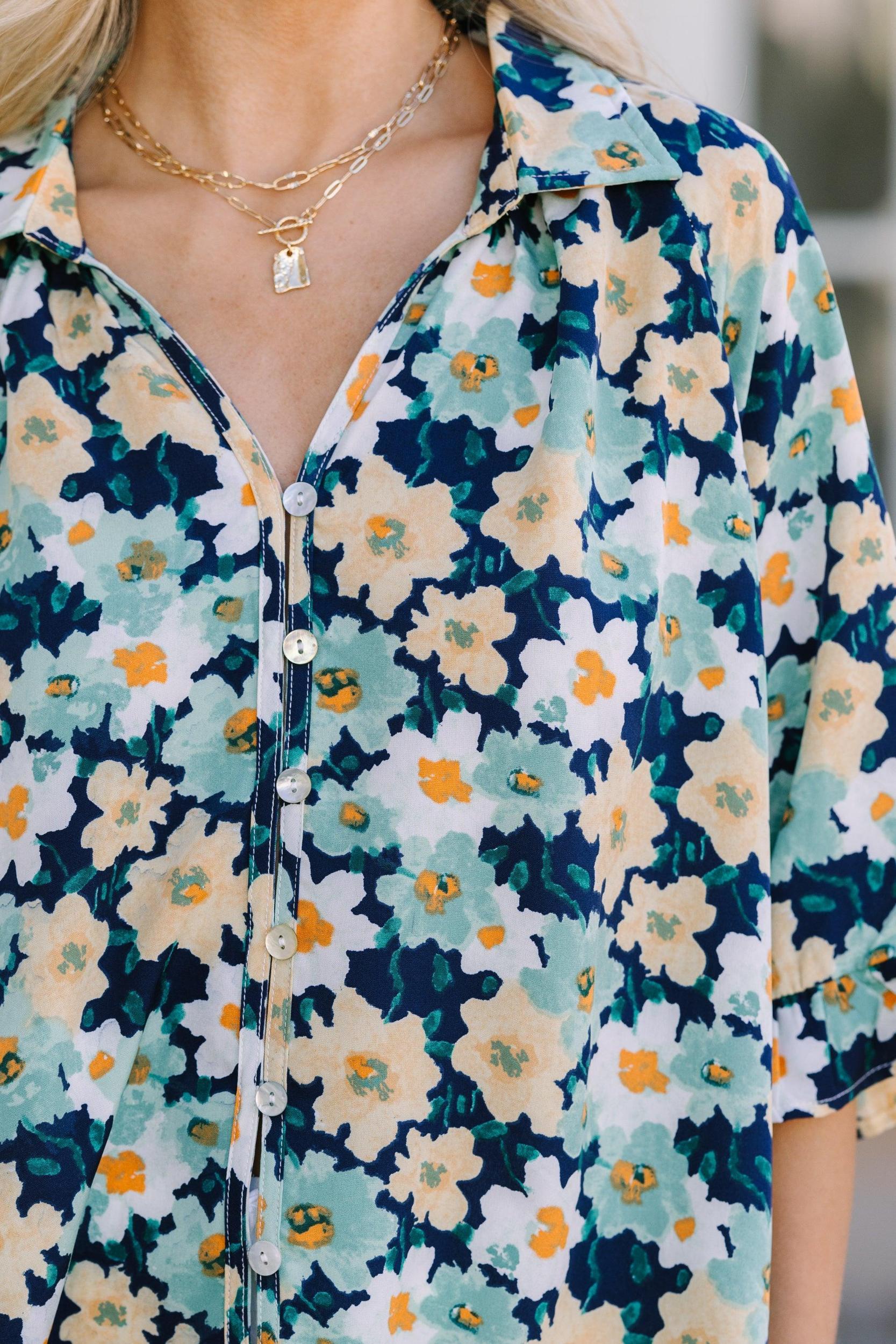 All That You Need Navy Floral Blouse Female Product Image