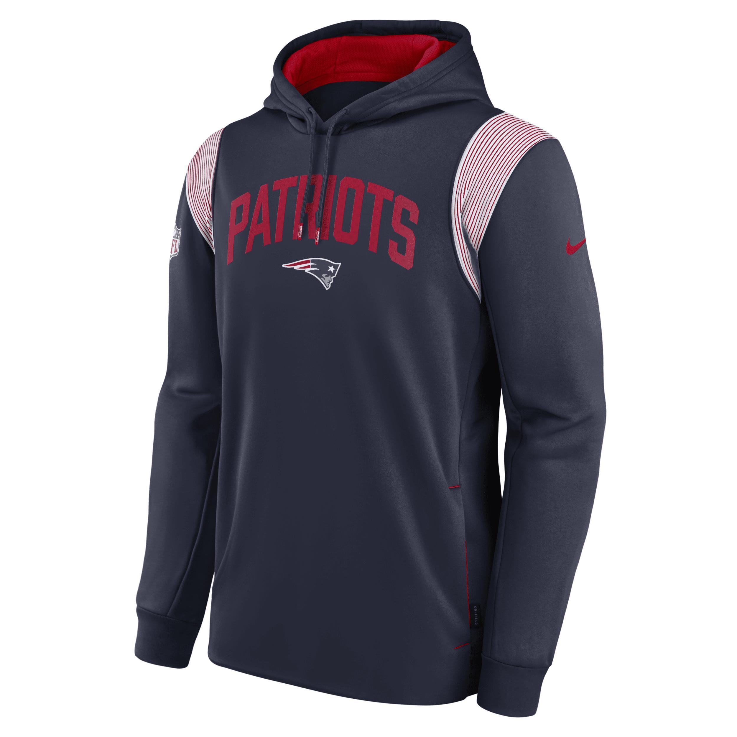 NIKE Navy New England Patriots Sideline Athletic Stack Performance Pullover Hoodie In Blue Product Image