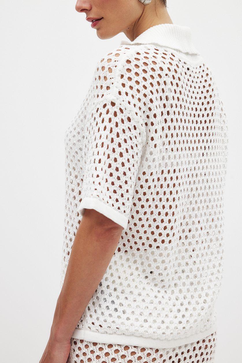 Hole Knitted Buttoned Short Sleeve Sweater Product Image