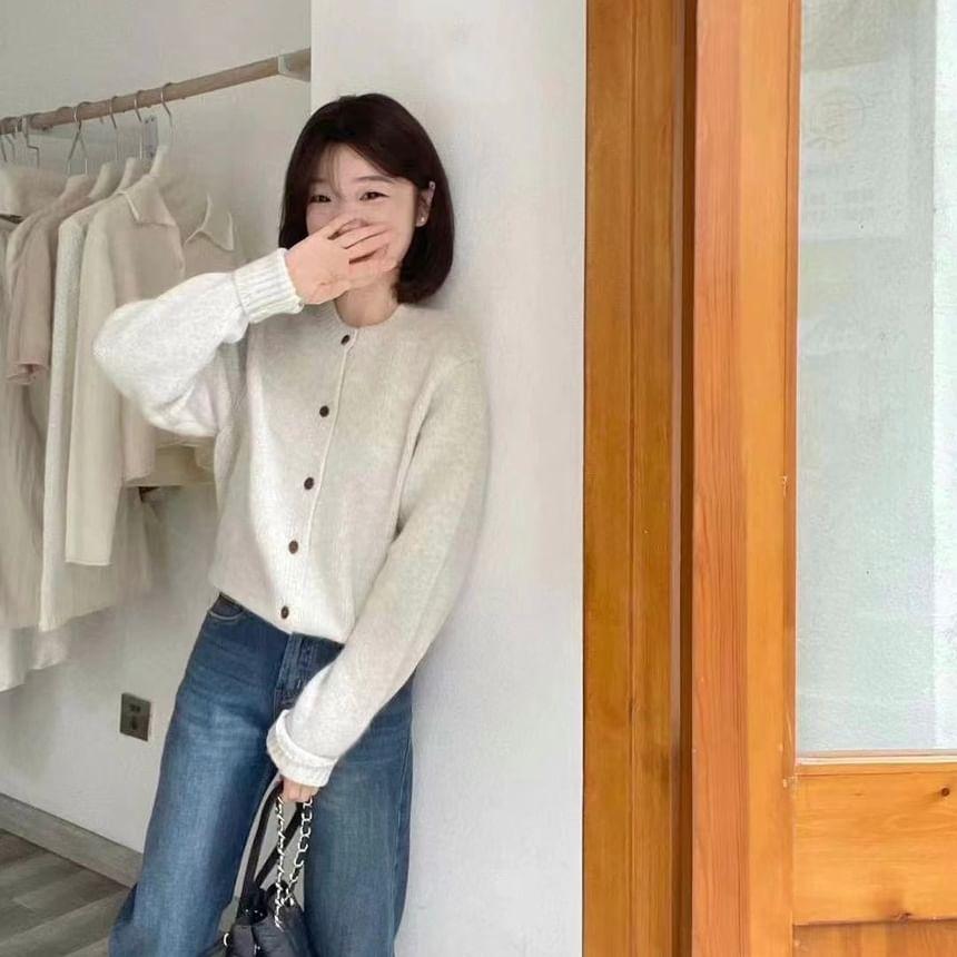 Crew Neck Plain Cardigan Product Image