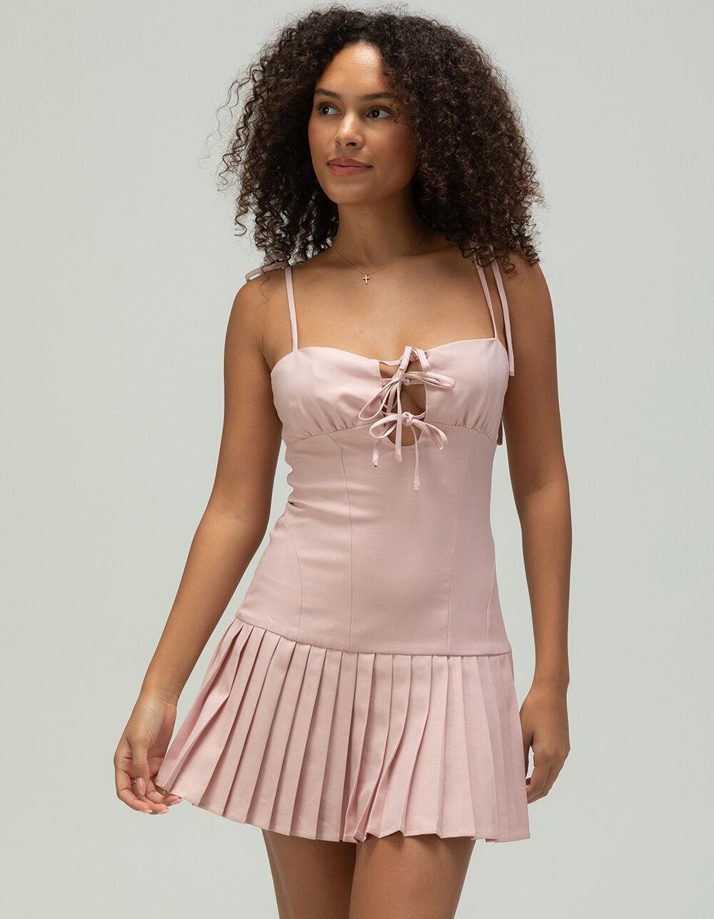 COTTON CANDY LA Drop Waist Womens Pleated Dress - PINK Product Image