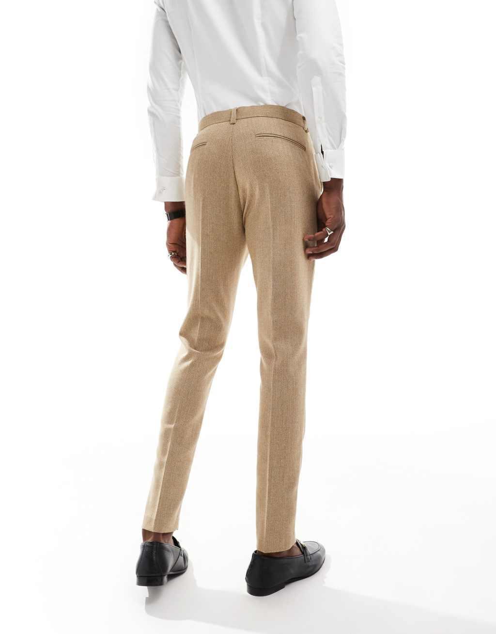 ASOS DESIGN skinny wool mix suit pants in caramel basketweave texture Product Image
