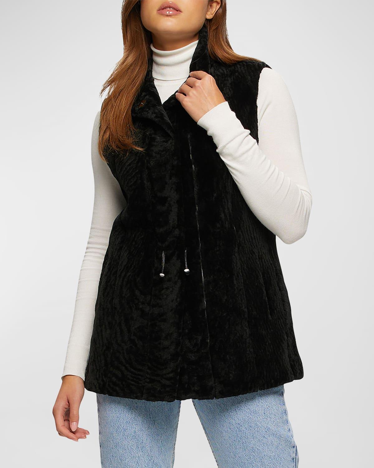Womens Textured Shearling Lamb Vest Reversible to Taffeta Product Image