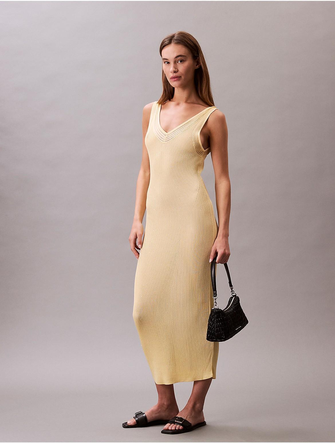 Calvin Klein Womens Viscose Ribbed Midi Dress - Yellow Product Image