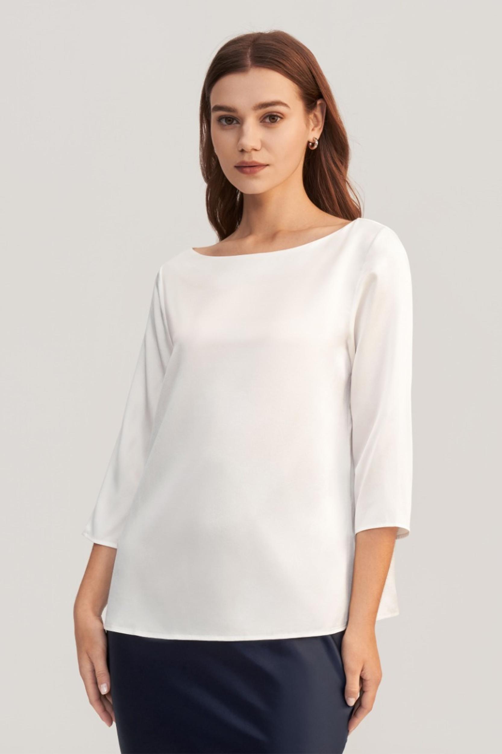 3/4 Sleeve Boat Neck Silk Blouse Product Image