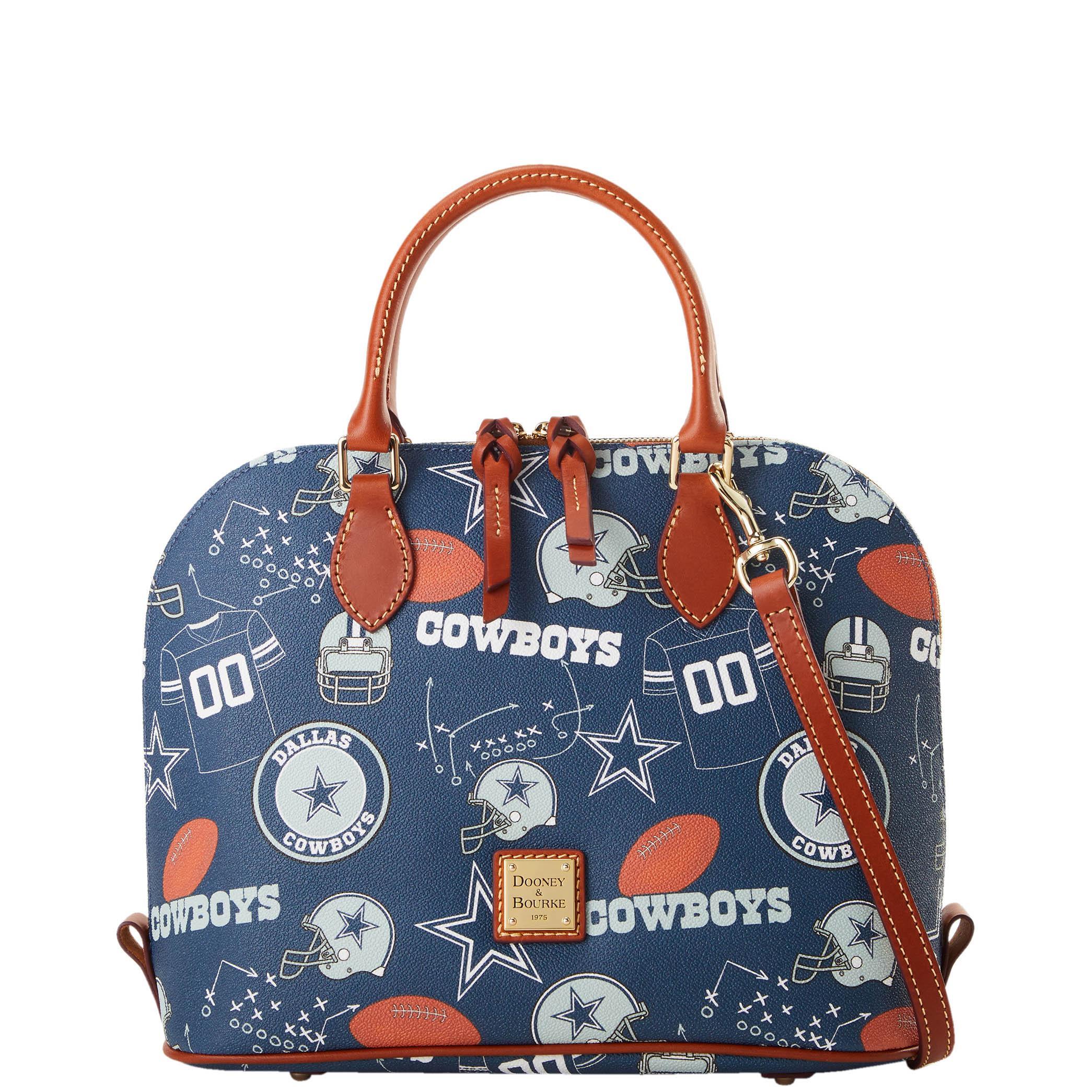 Dooney & Bourke Womens NFL Cowboys Zip Zip Coated Cotton Satchel Bag in Navy Product Image