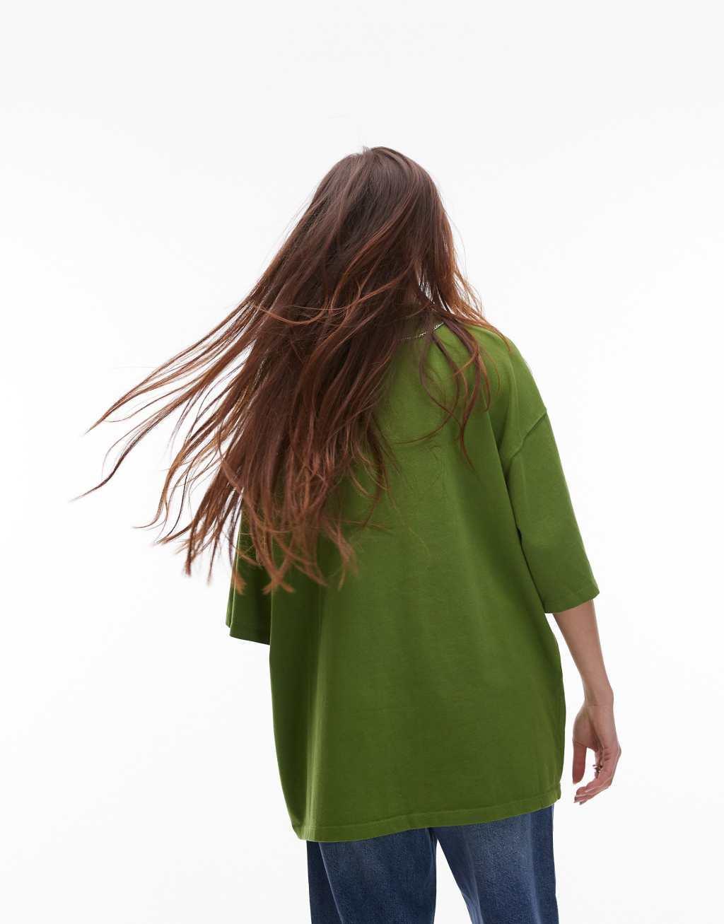 Topshop graphic De La Mar premium basic tee in green Product Image