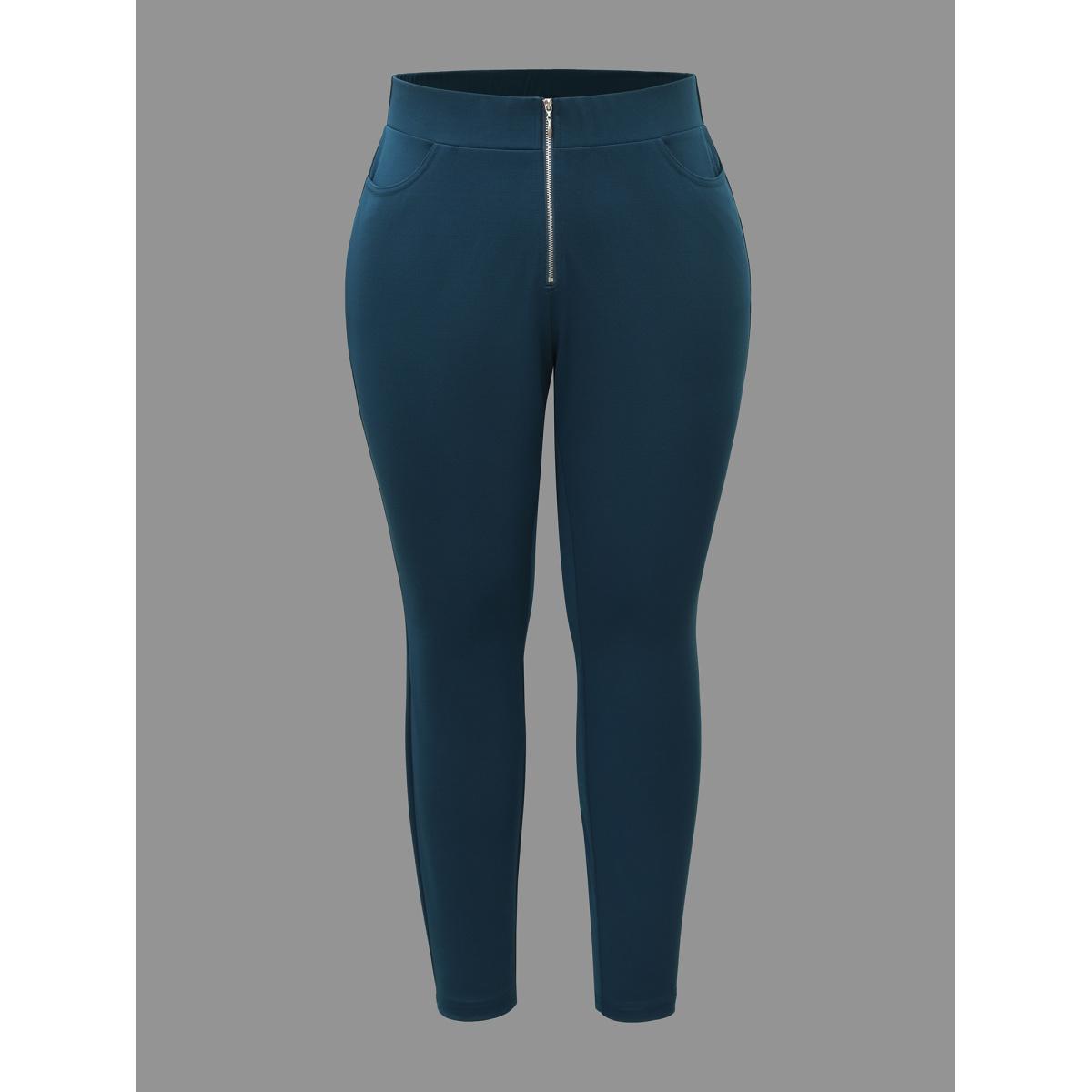 Plus Size Mid Rise Zipper Detail Skinny Pants Women Aegean Elegant Skinny Mid Rise Everyday Pants BloomChic 18-20/2X Product Image
