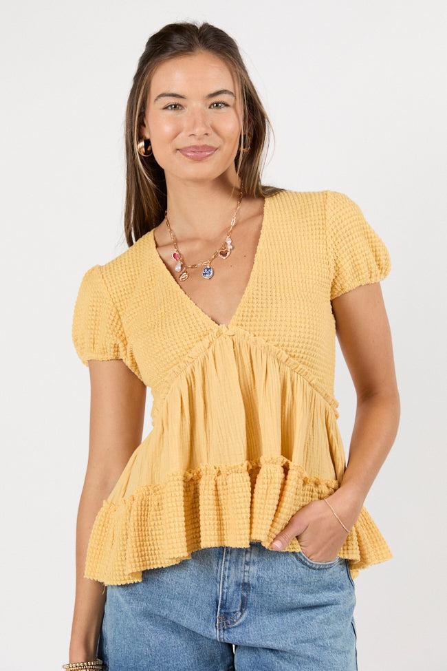 Rays Of Hope Yellow Waffle and Gauze Babydoll Top SALE Product Image