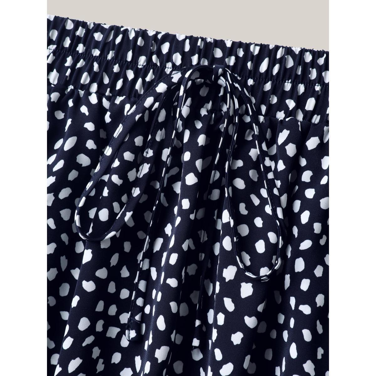 Plus Size Polka Dot Print Tiered Mini Skirt Women Indigo Elegant Drawstring Bodycon Low stretch Slanted pocket Everyday-Elegant Skirts BloomChic 12/L Product Image