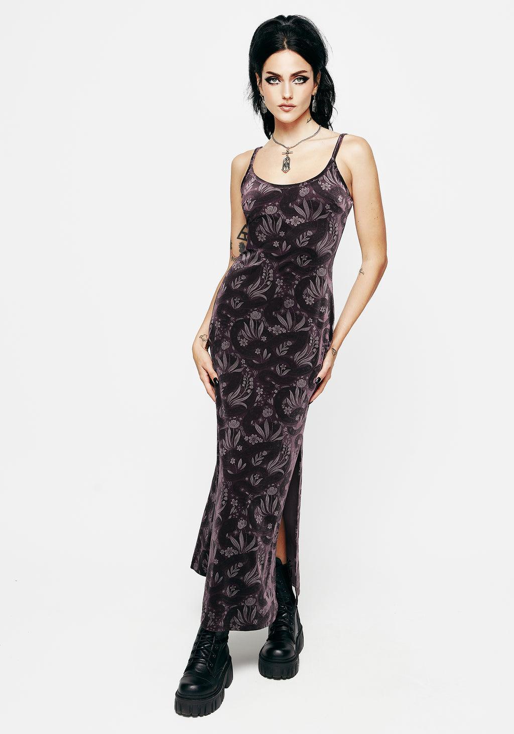 Deception Snake Foil Print Velour Maxi Slip Gown Product Image