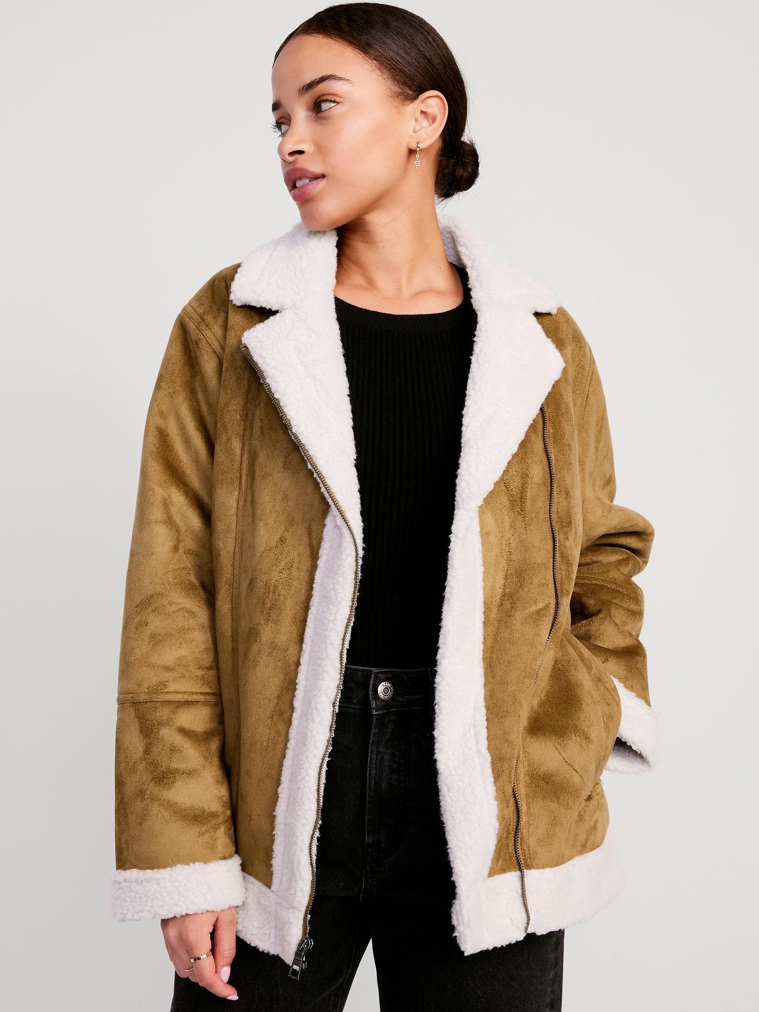 Faux-Suede Sherpa-Lined Moto Jacket Product Image