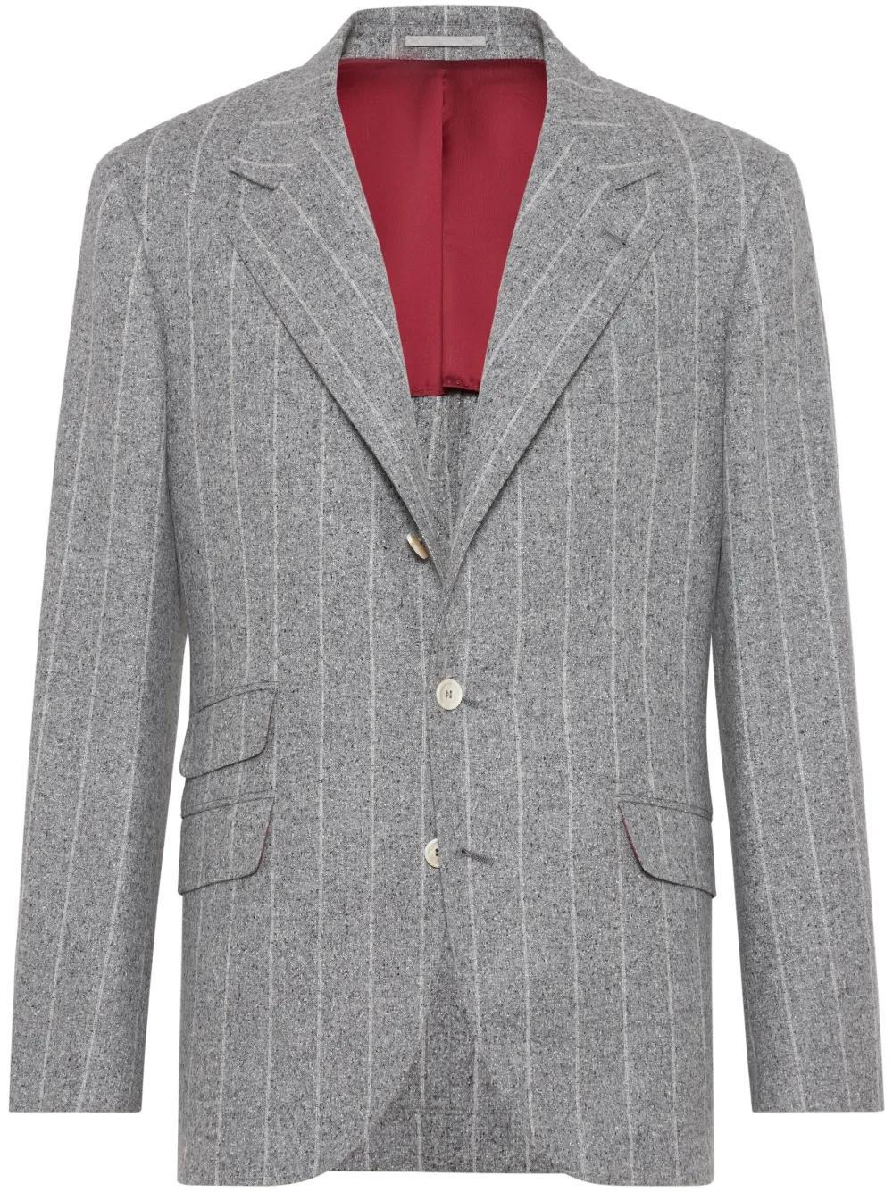 BRUNELLO CUCINELLI Wool-silk Striped Blazer In Grey Product Image