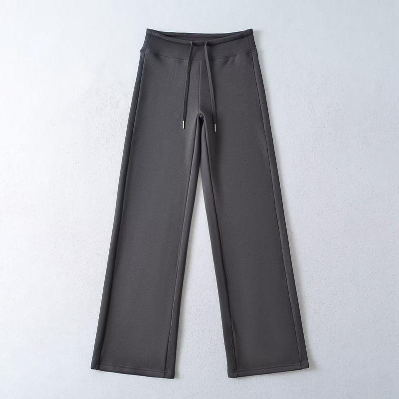High Rise Plain Knit Wide Leg Pants Product Image