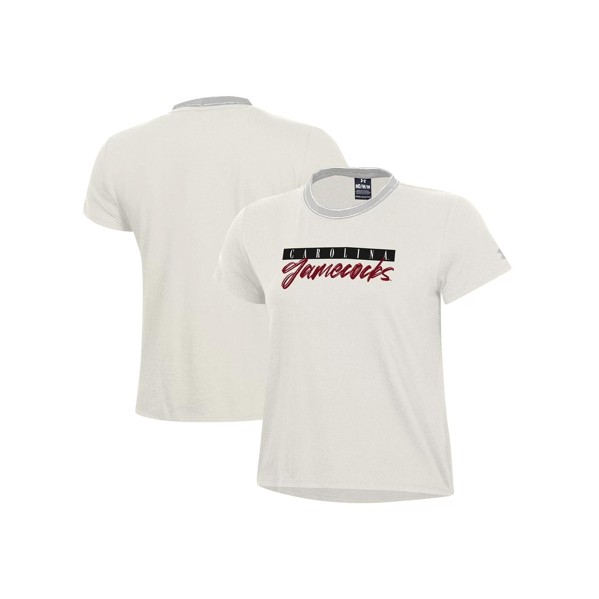 Women's Under Armour White South Carolina Gamecocks Iconic T-Shirt, Size: Small, Beige Product Image