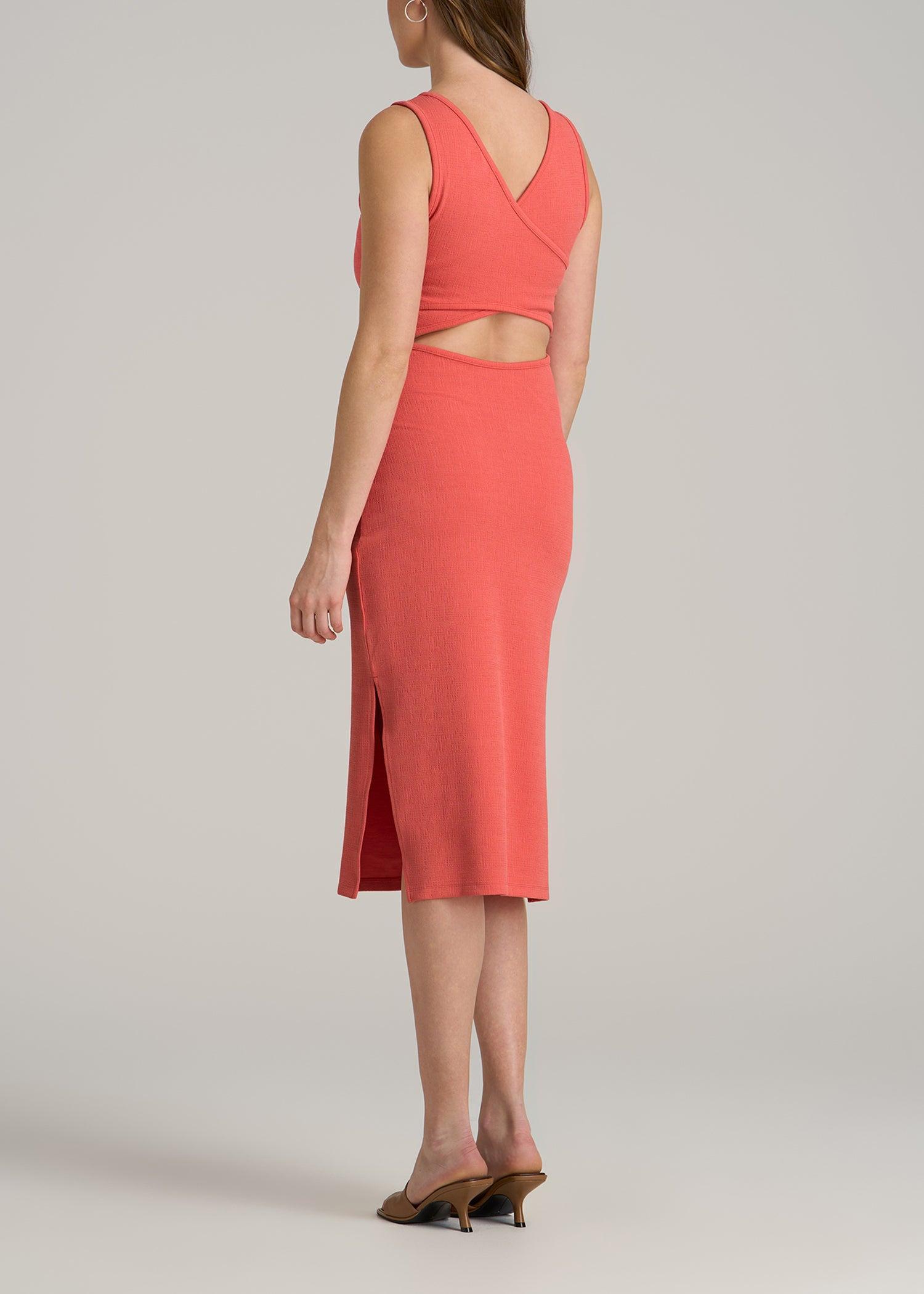 Midi Cross Back Sleeveless Dress for Tall Women in Sunset Coral Product Image