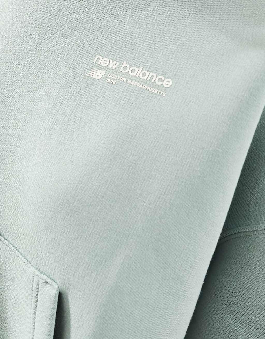 New Balance Linear Heritage brushed back hoodie in sage Product Image