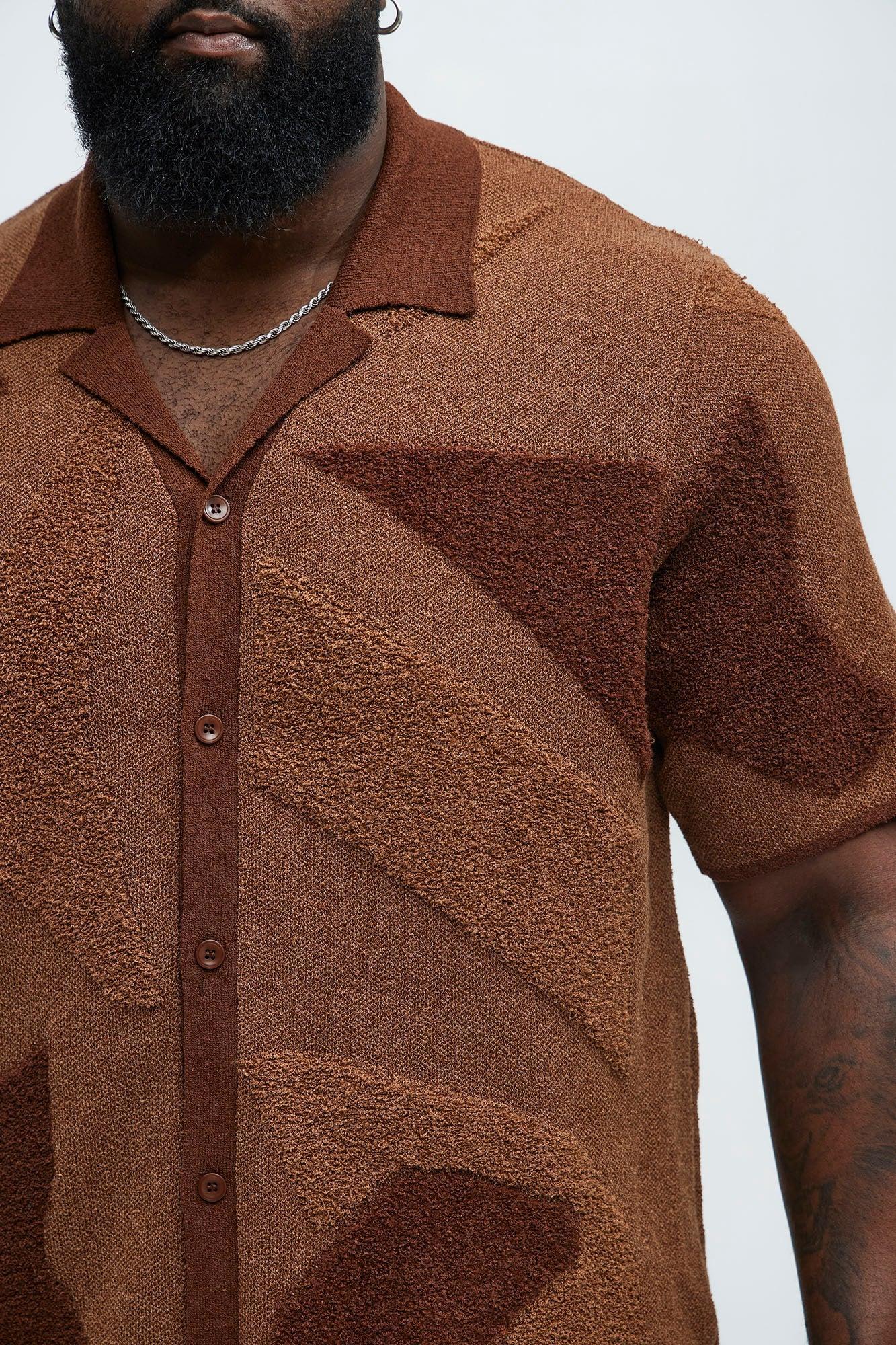 Auron Cuban Collar Knitted Shirt - Brown/combo Product Image