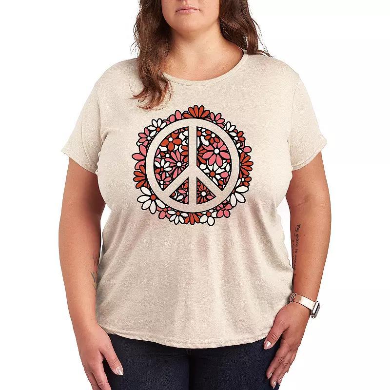 Plus Floral Peace Sign Graphic Tee, Womens Grey Gray Product Image