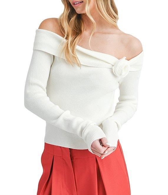 Sage The Label Off-The-Shoulder Neck Long Sleeve Rosette Sweater Top Product Image