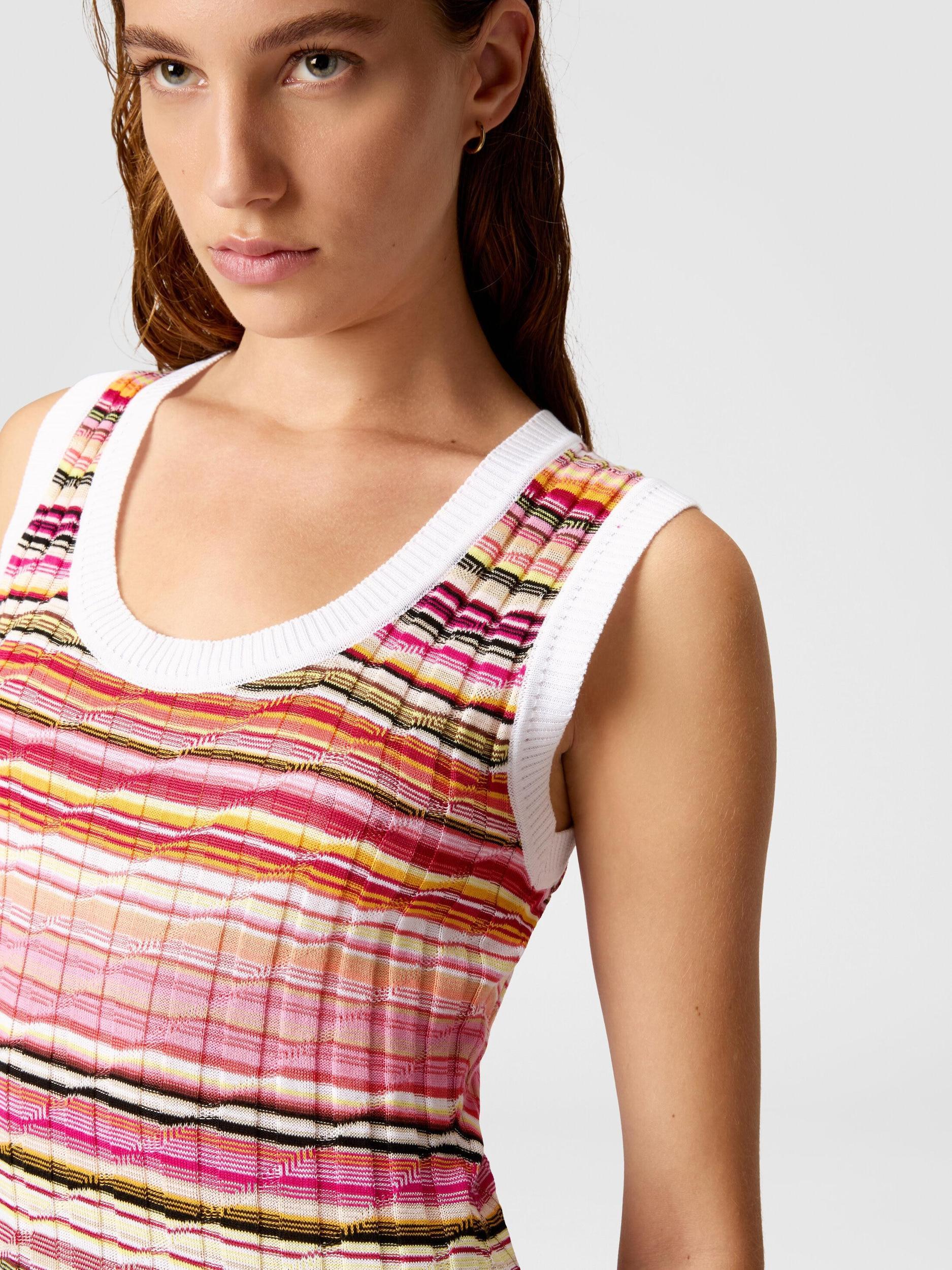 Striped ribbed cotton and viscose mini-dress with contrasting piping Product Image