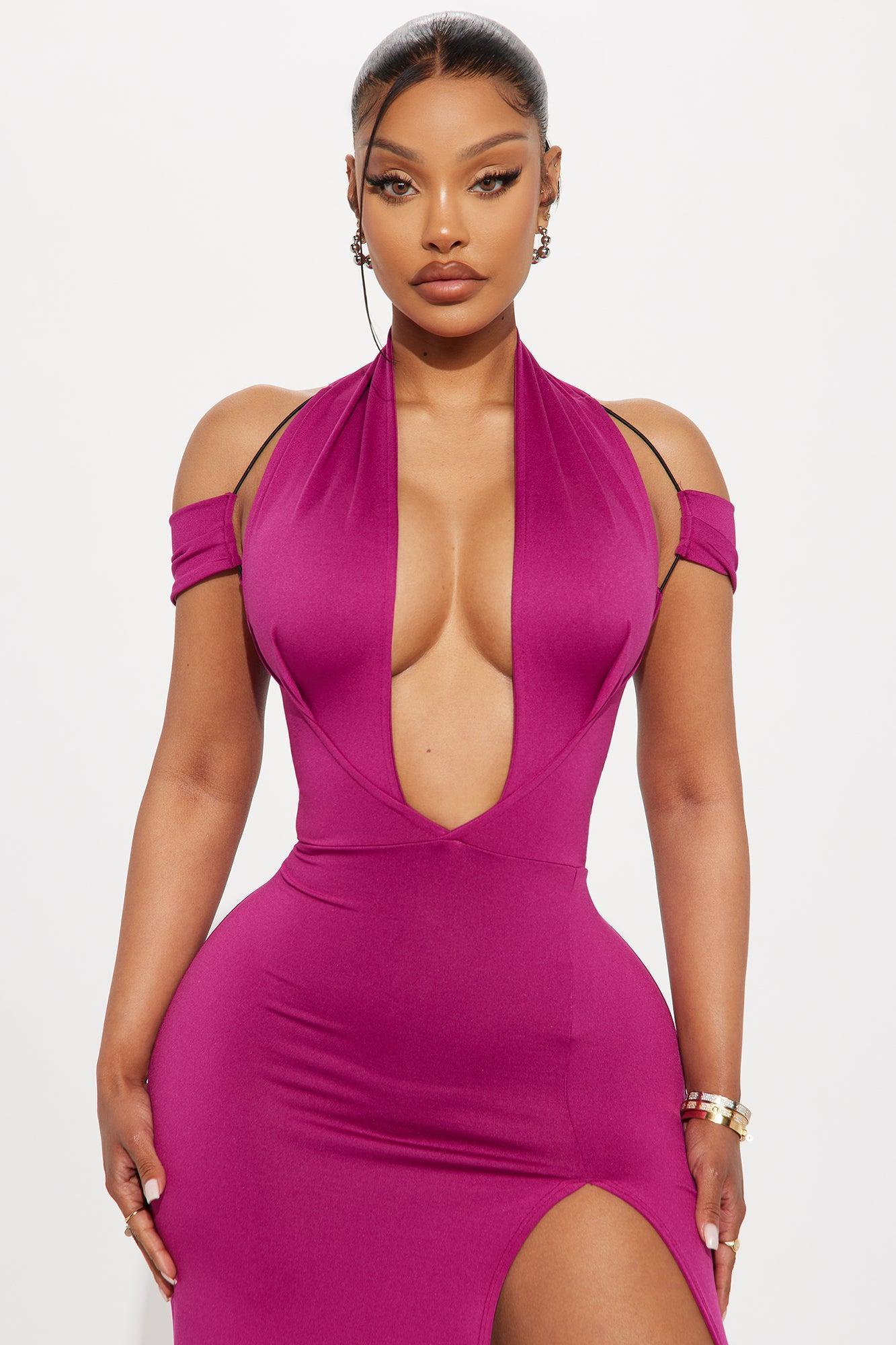 Kari Deep Neckline Maxi Dress - Magenta Product Image