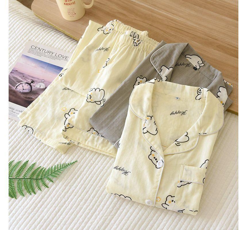 Couple Matching Pajama Set: Short-Sleeve Print Top + Pants + Shorts (Various Designs) Product Image
