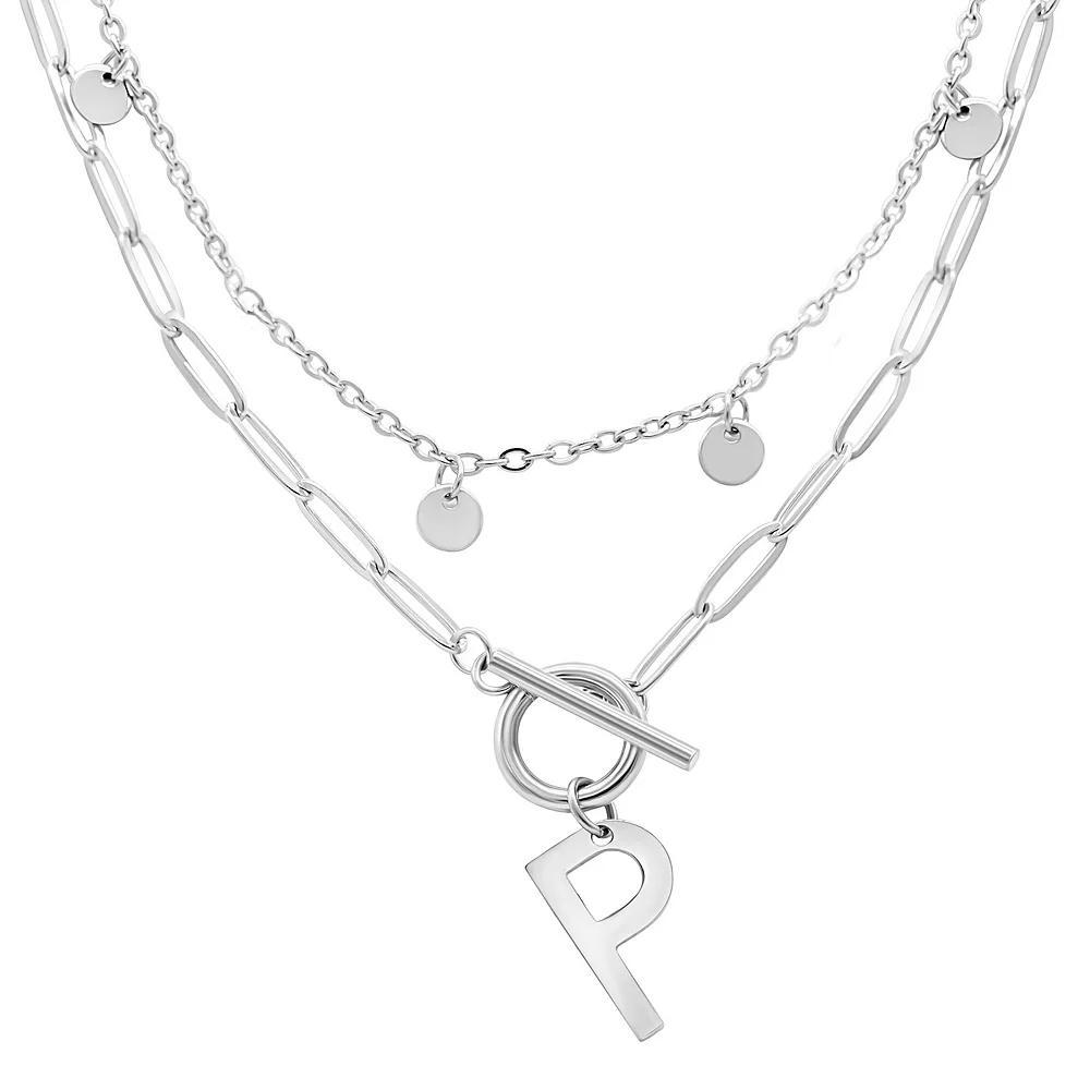 Adornia Silver Tone Confetti & Paperclip Layered Initial Toggle Necklace, Women's, Size: 17/18", Silver Tone P Product Image