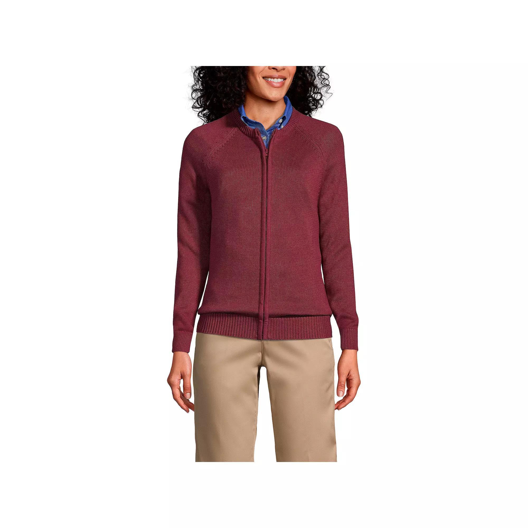 Women's Lands' End School Uniform Zipper-Front Cardigan Sweater, Size: Large, Classic Blue Product Image