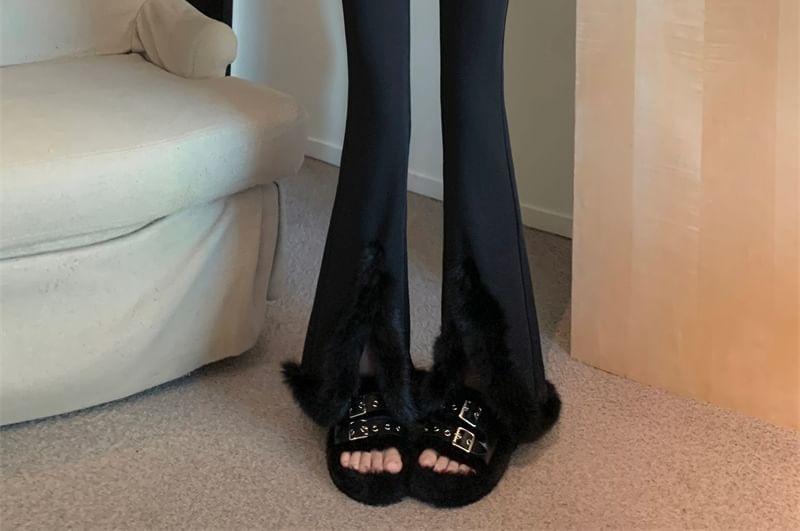High Waist Furry Hem Bootcut Pants Product Image