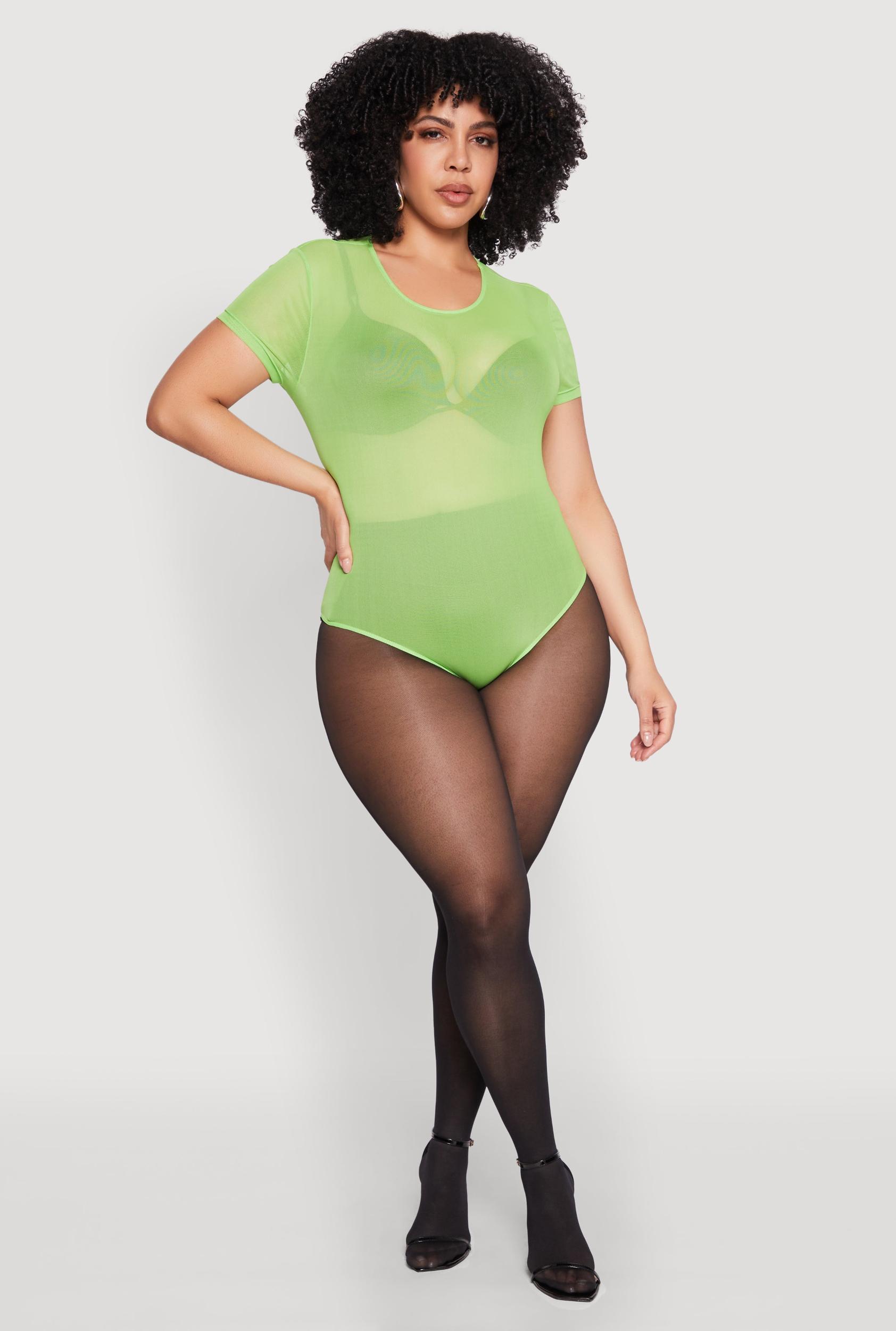 Womens Plus Size Mesh Scoop Neck Bodysuit Product Image