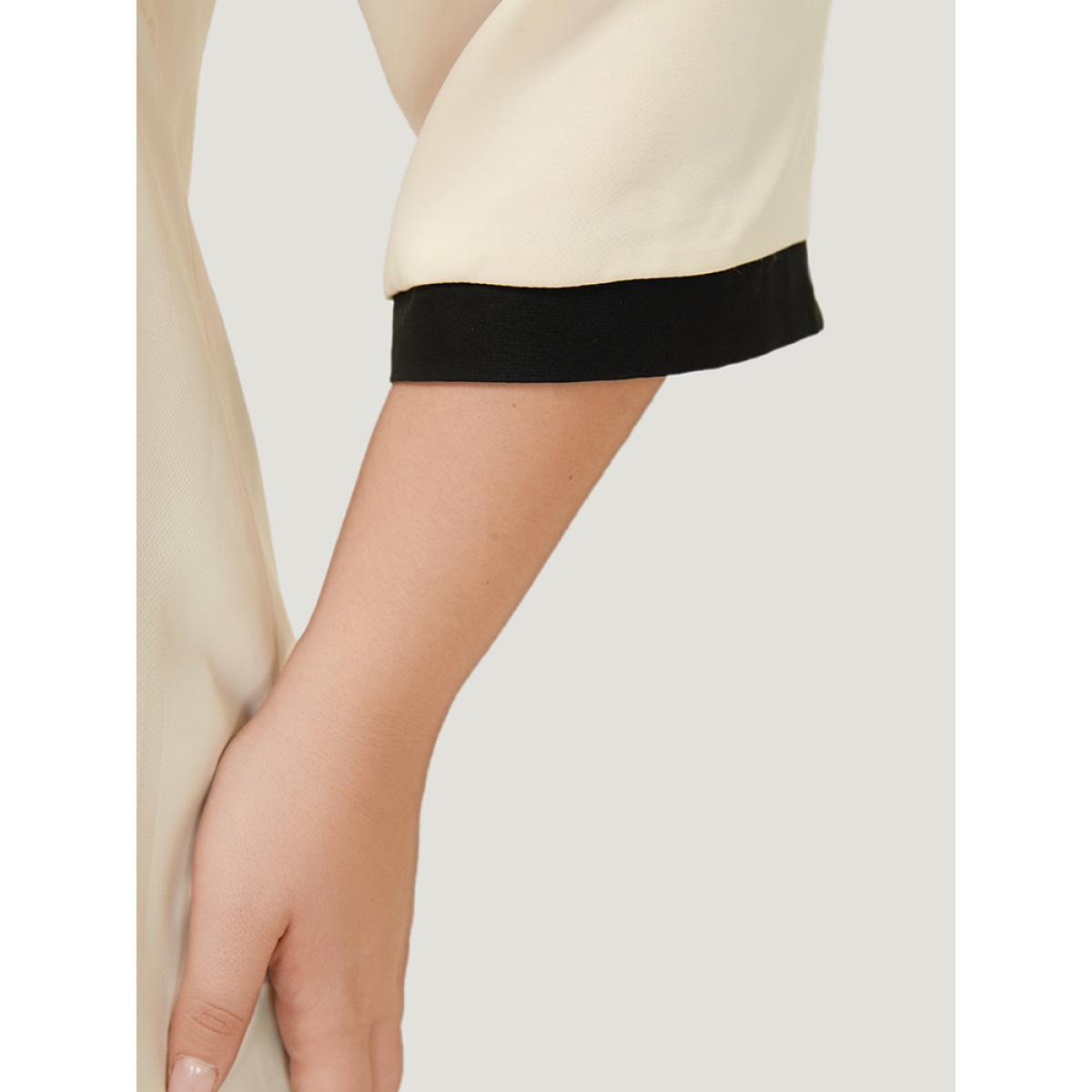 Plus Size Ivory Contrast Trim Knot Neck Blouse Women Office Elbow-length sleeve Tie Neck Work Blouses BloomChic 18-20/2X Product Image