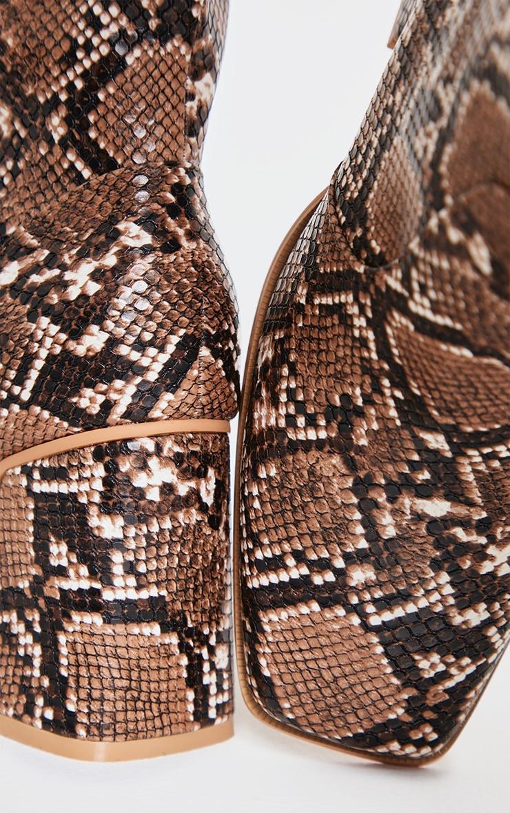 Snake Pu Wide Fit Round Toe Knee High Heeled Boots Product Image