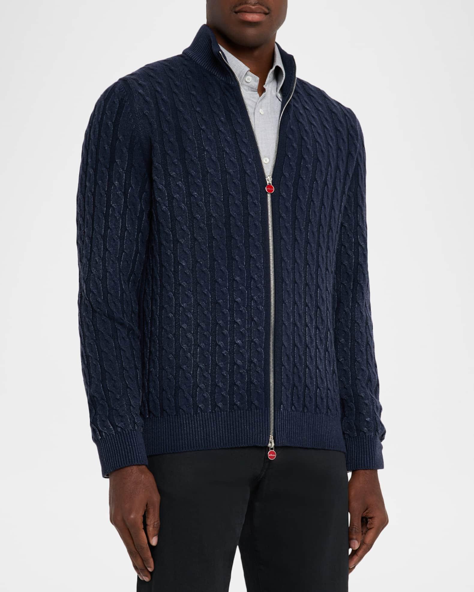 Men's Washed Cashmere Cable Knit Full-Zip Sweater Product Image