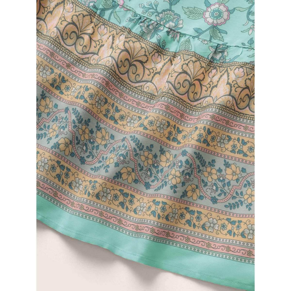 Plus Size Bandana Ruffles Wrap Elastic Waist Belted Dress Turquoise Women Resort Non Overlap Collar Sleeveless Curvy Midi Dress BloomChic 12/L Product Image