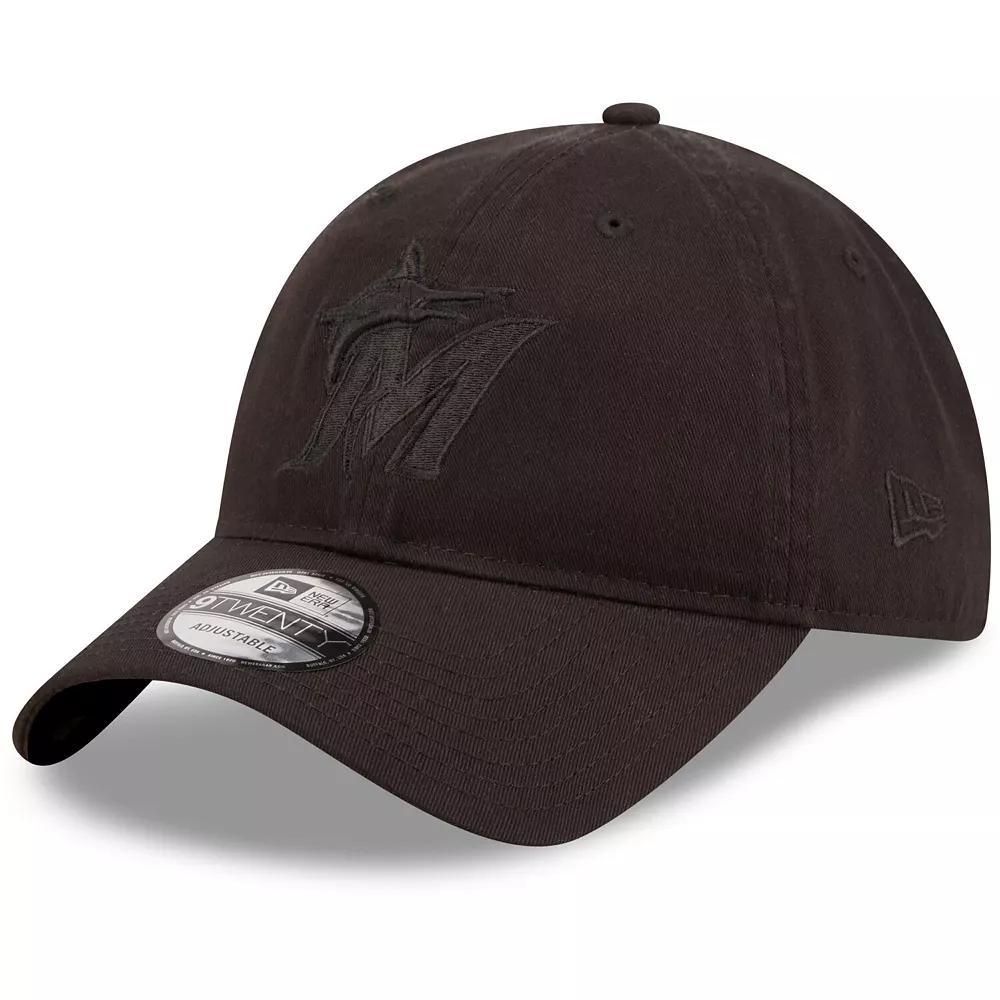 Men's New Era Miami Marlins Black On Black Core Classic 2.0 9TWENTY Adjustable Hat Product Image